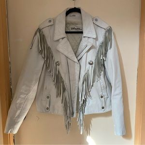 Vintage 1990 white leather fringe motorcycle jacket